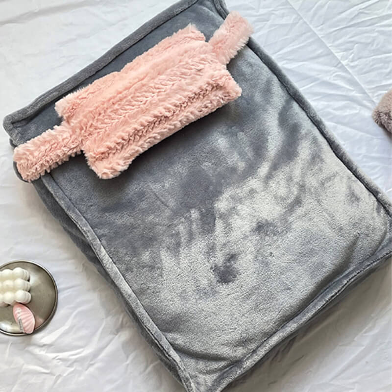 Ultra Fluffy Cat and Dog Cushion Bed with Bolster Sides, Bonus Pillow and Throw