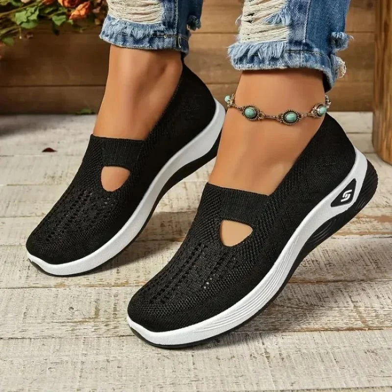 Ladies Breathable Knit Upper Trainers with Cushioned Insole and Lace Up Closure