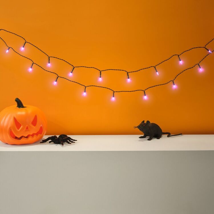 Purple Halloween Fairy Lights on Black Wire for Haunted Bedrooms and Party Walls