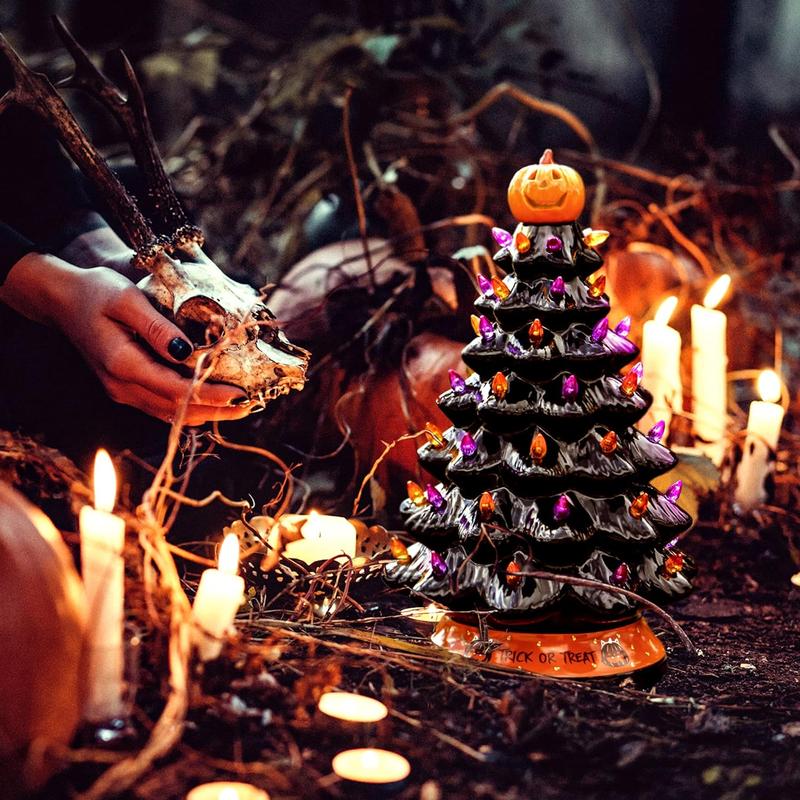 LED Ceramic Tree with Purple and Orange Beads for Holiday Decor