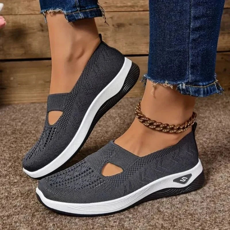 Ladies Breathable Knit Upper Trainers with Cushioned Insole and Lace Up Closure