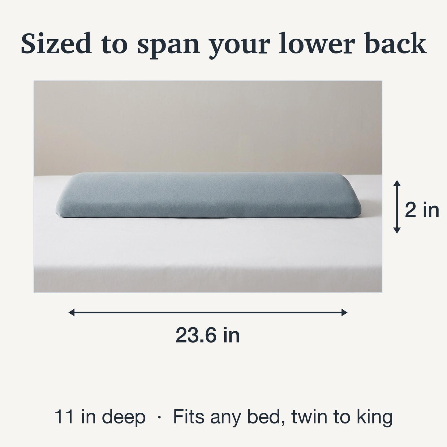 Memory Foam Lumbar Pillow with Tapered Edges and Soft Knit Cover, 23.6in Width
