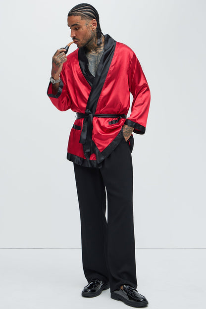 Belted Lounge Robe Costume Set with Pipe Accessory for Men