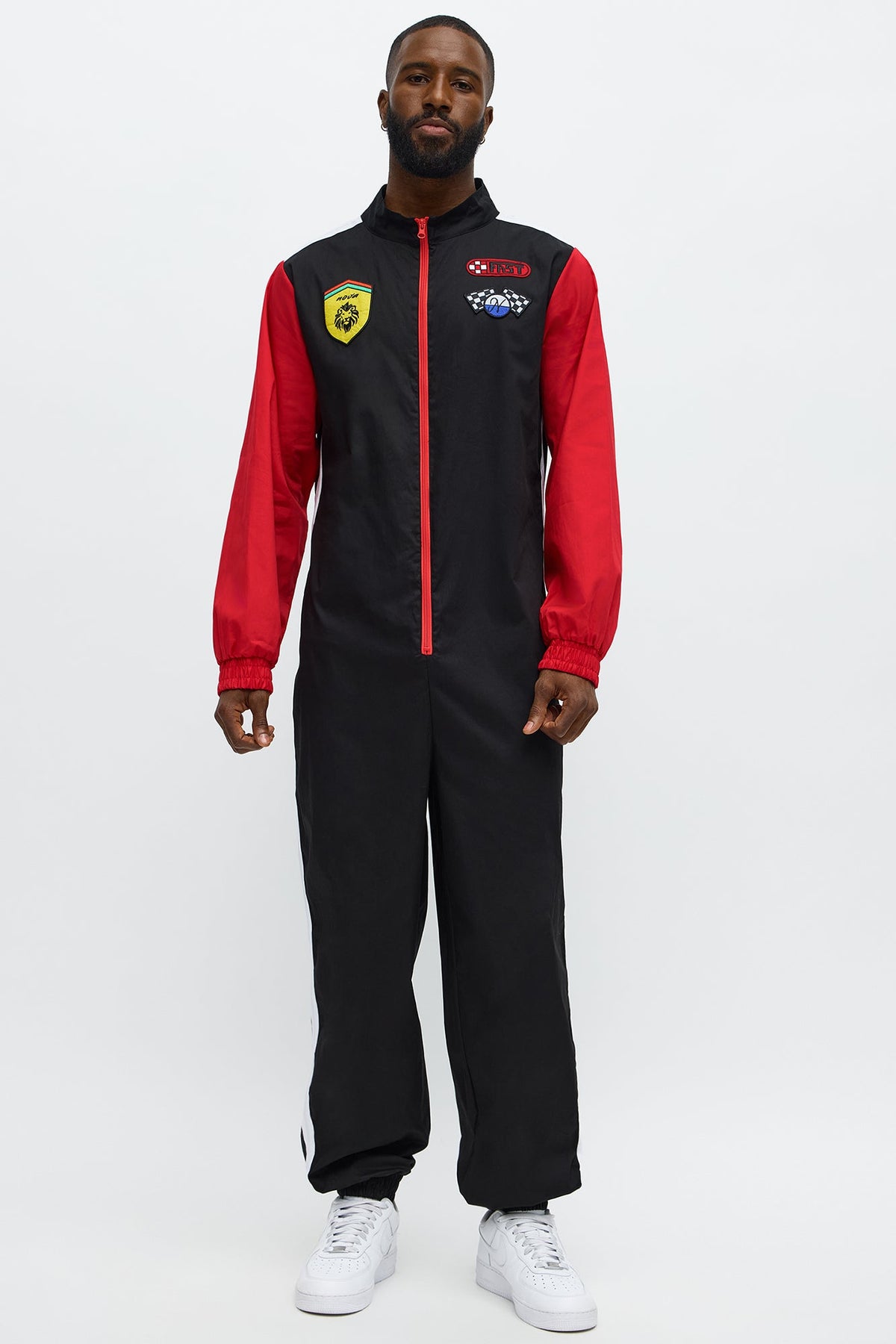 Black Front Zip Driver Jumpsuit Costume for Men