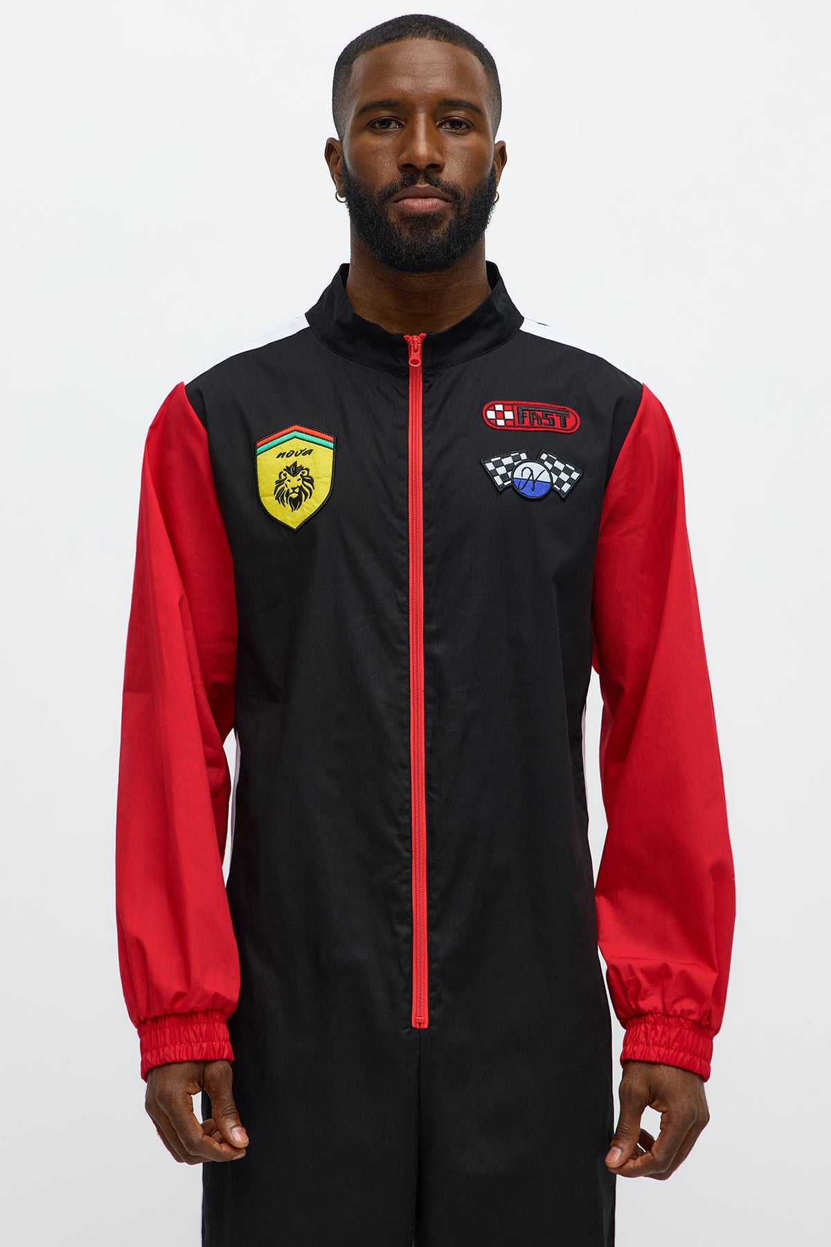 Black Front Zip Driver Jumpsuit Costume for Men