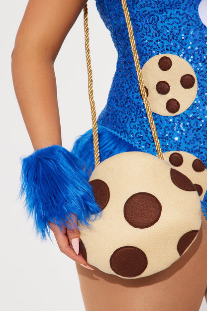 Sparkling Blue Bodysuit Costume Set with Sequins, Fur Details, and Accessories