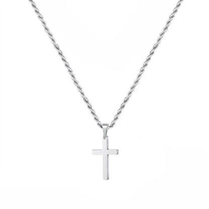 Mens Steel Crucifix Charm Chain, Silver Tone with Clasp Fastening