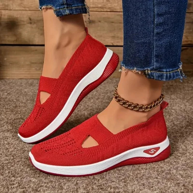 Ladies Breathable Knit Upper Trainers with Cushioned Insole and Lace Up Closure