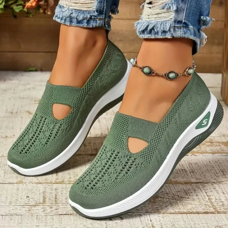 Ladies Breathable Knit Upper Trainers with Cushioned Insole and Lace Up Closure