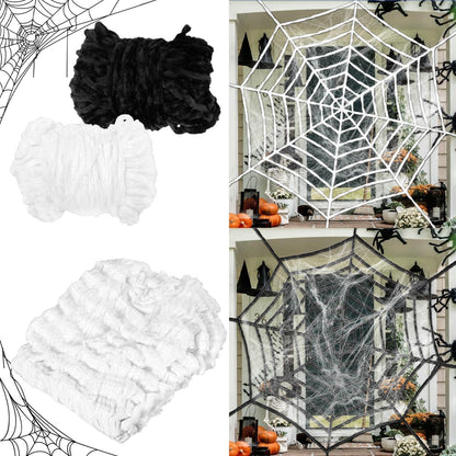 Wispy White Cobweb Bags with 40 Plastic Spiders in Six Coverage Sizes for Hedges Porches and Rooms