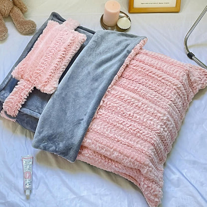 Fluffy Dog and Cat Cushion Bed with Detachable Cover and Bonus Pillow
