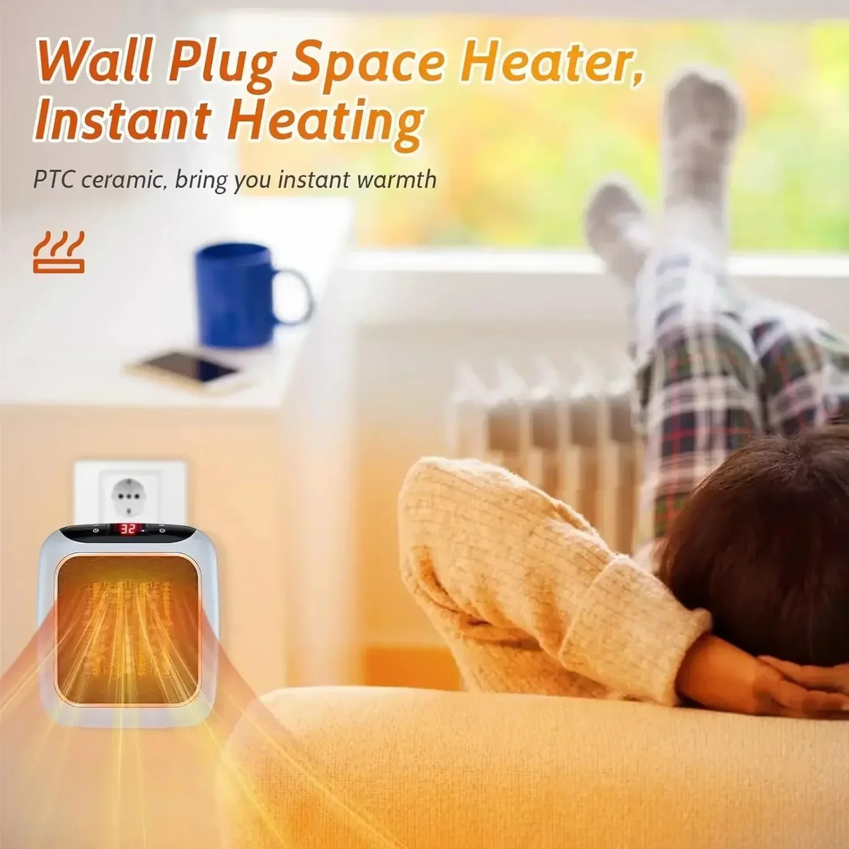 Wall Mounted Ceramic Mini Heater with Wireless Remote and 12 Hour Timer, 800W