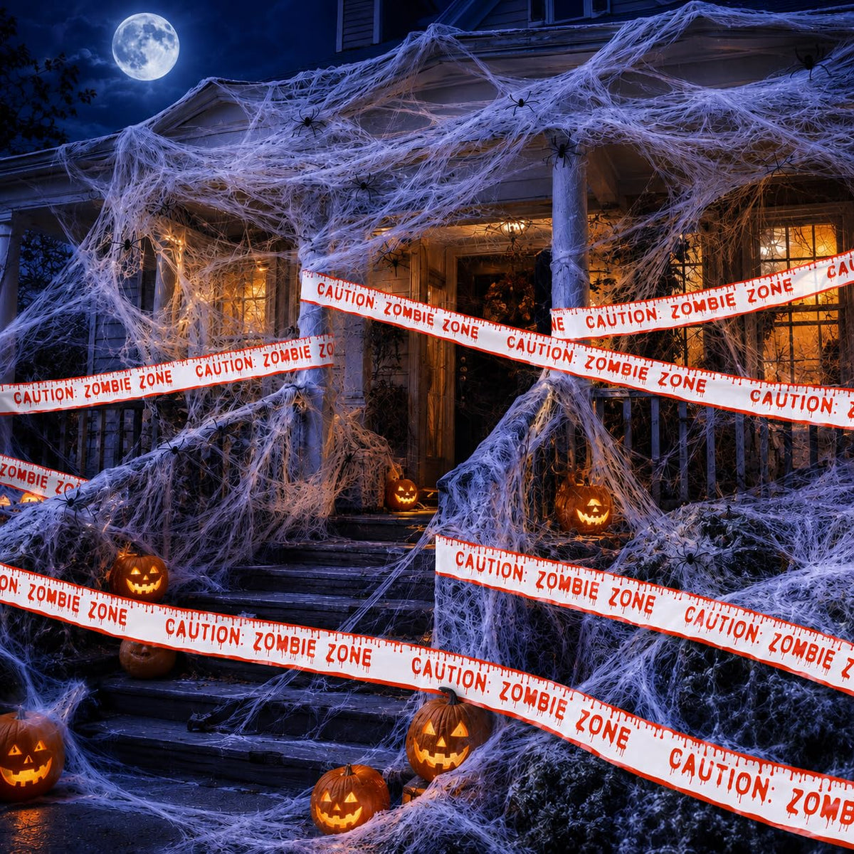 Wispy White Cobweb Bags with 40 Plastic Spiders in Six Coverage Sizes for Hedges Porches and Rooms