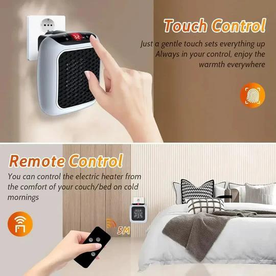 Wall Mounted Ceramic Mini Heater with Wireless Remote and 12 Hour Timer, 800W