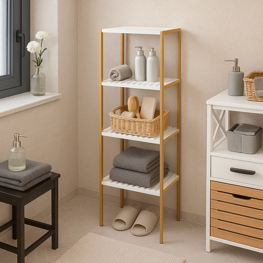 4-Tier Bamboo Bath Shelf, 13.4"x13"x43.3", White