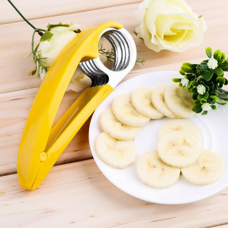 Banana Slicer with Stainless Steel Blades and Ergonomic Yellow Handles