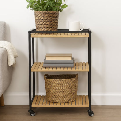 3-Tier Multipurpose Bamboo Trolley, Natural Finish