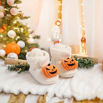 Ankle High Halloween Slippers with Pumpkin and Spider Print for Children