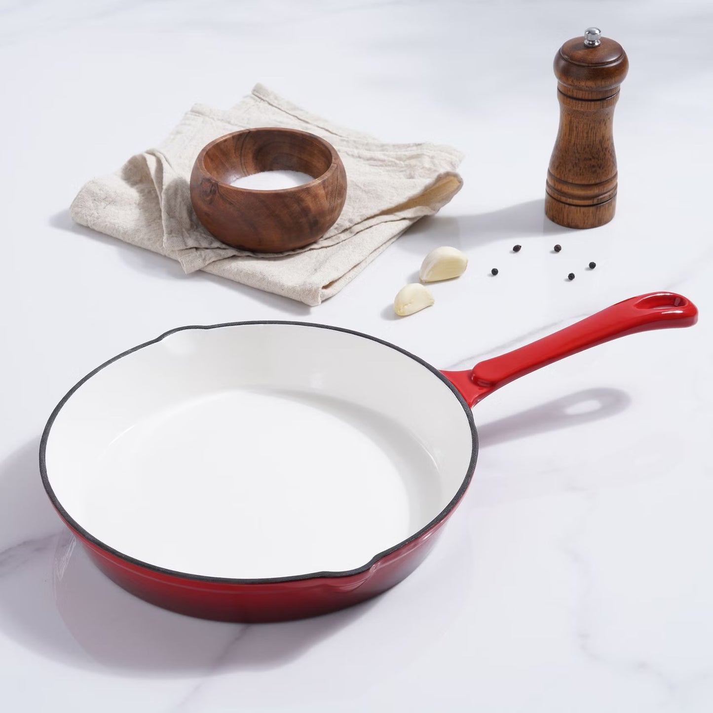 Enameled Cast Iron Fry Pan, Ombre Red