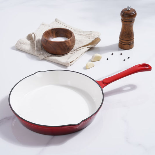 Enameled Cast Iron Fry Pan, Ombre Red