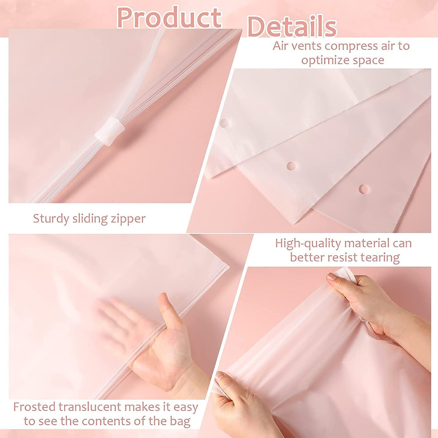 Frosted Zip Storage Bags with Ventilation Holes and Slide Closure, 20 Pack
