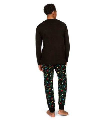 Mens Christmas Pajama Set with Get Lit Lettering and Twinkling Light Pants