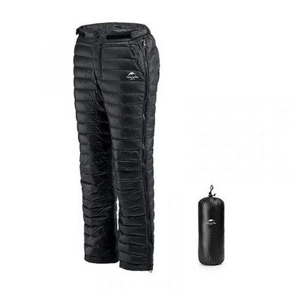 Goose Down Insulated Pants with Side Zippers and Oxford Legs for Winter Hiking