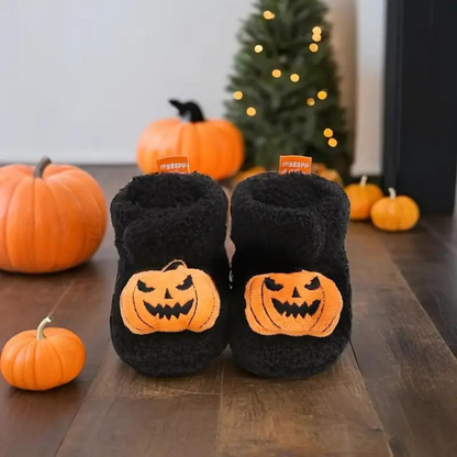 Ankle High Halloween Slippers with Pumpkin and Spider Print for Children