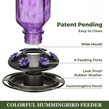 24 Ounce Glass Hummingbird Feeder with Six Flower Ports, Ant Moat and Hanging Design