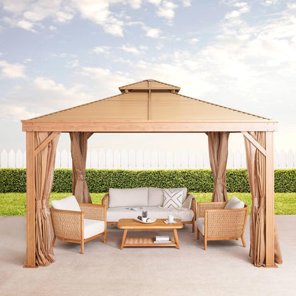 Aygo Brown Outdoor Garden Gazebo with Mosquito Net & Curtains