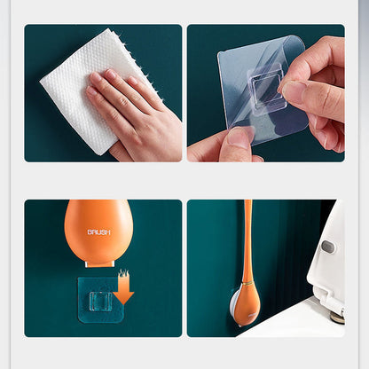 Wall Mount Silicone Toilet Brush with Lever Cap and Flexible Head