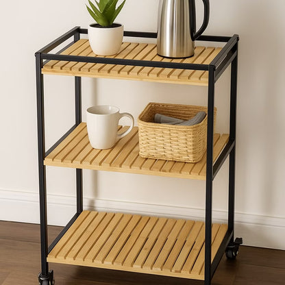 3-Tier Multipurpose Bamboo Trolley, Natural Finish