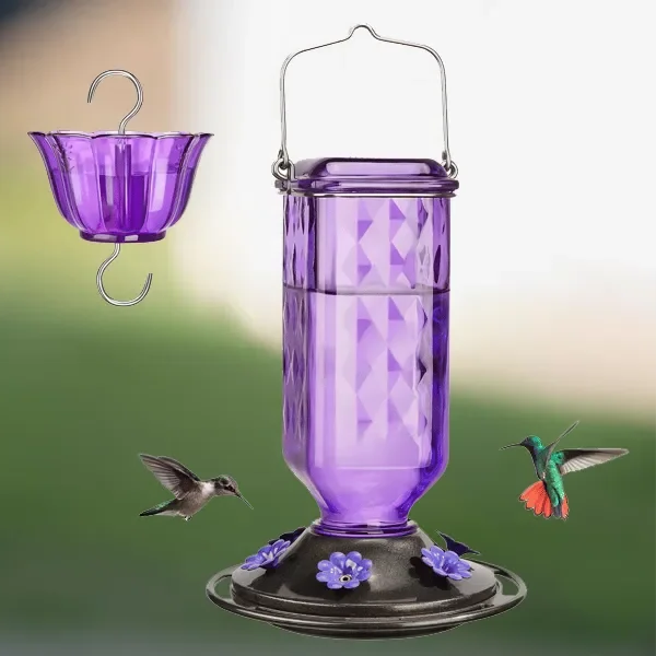 24 Ounce Glass Hummingbird Feeder with Six Flower Ports, Ant Moat and Hanging Design