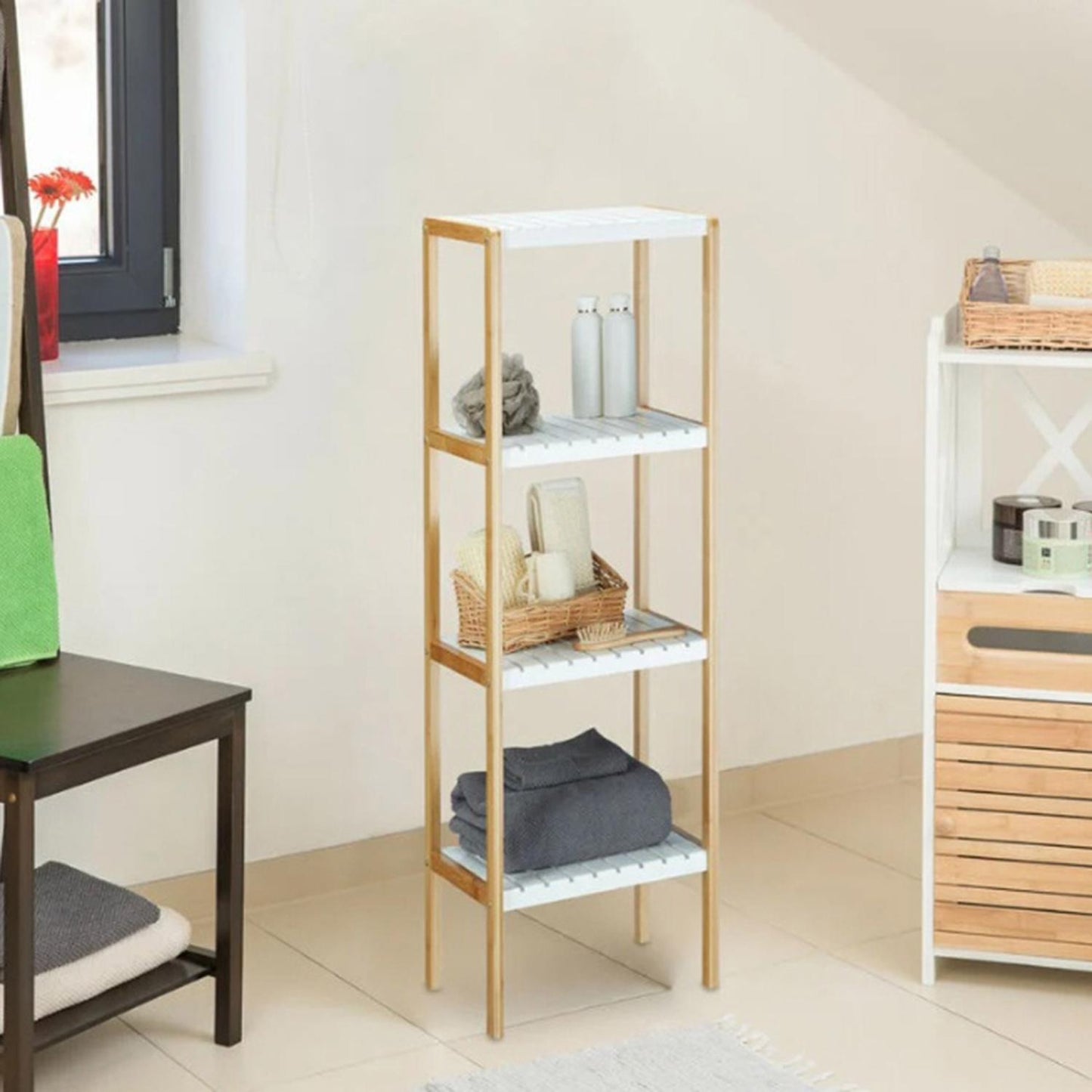 4-Tier Bamboo Bath Shelf, White