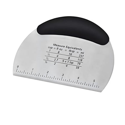 Stainless Steel Dough Scraper with Etched Measurement Markings and Textured Grip