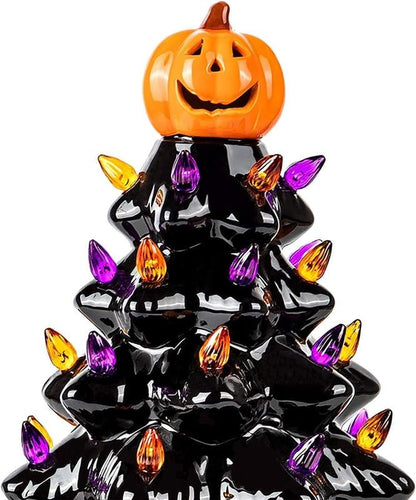 LED Ceramic Tree with Purple and Orange Beads for Holiday Decor