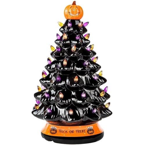LED Ceramic Tree with Purple and Orange Beads for Holiday Decor