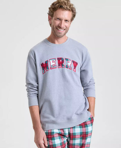 Longline Merry Plaid Sweatshirt with Crew Neck and Cotton Spandex Blend