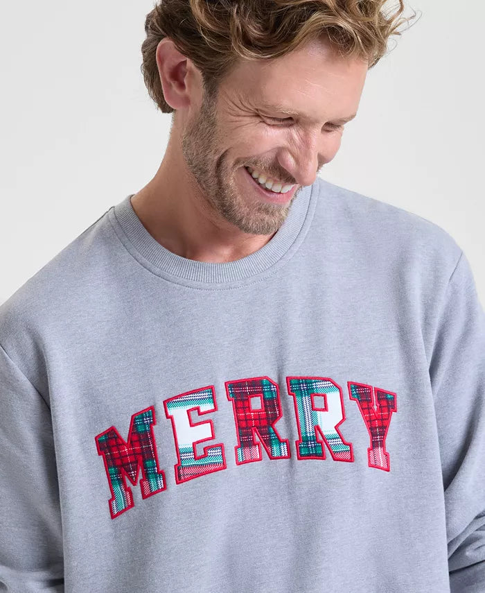 Longline Merry Plaid Sweatshirt with Crew Neck and Cotton Spandex Blend