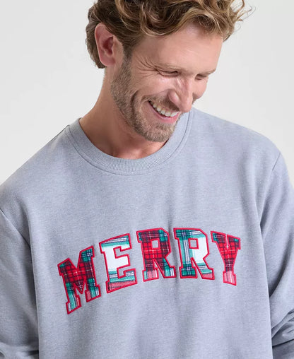 Longline Merry Plaid Sweatshirt with Crew Neck and Cotton Spandex Blend