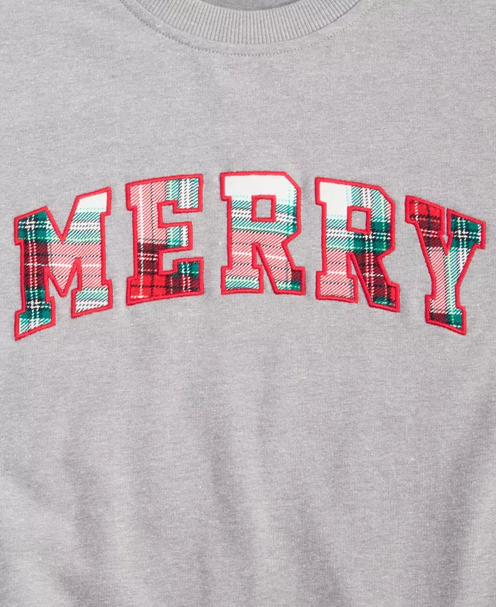 Festive Plaid Merry Crew Sweatshirt with Spandex Stretch and Roomy Fit