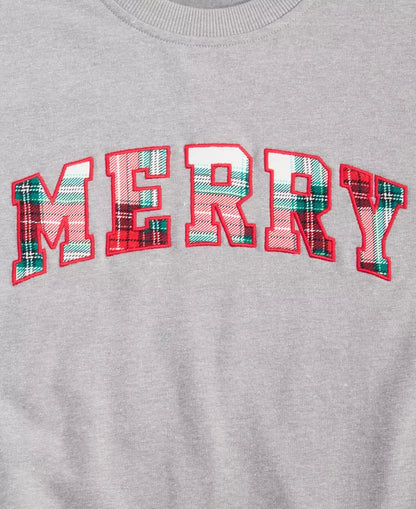 Festive Plaid Merry Crew Sweatshirt with Spandex Stretch and Roomy Fit