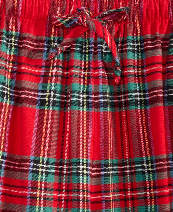 Plaid Flannel Sleepwear Set with Notched Collar Shirt and Stretch Waist Pants