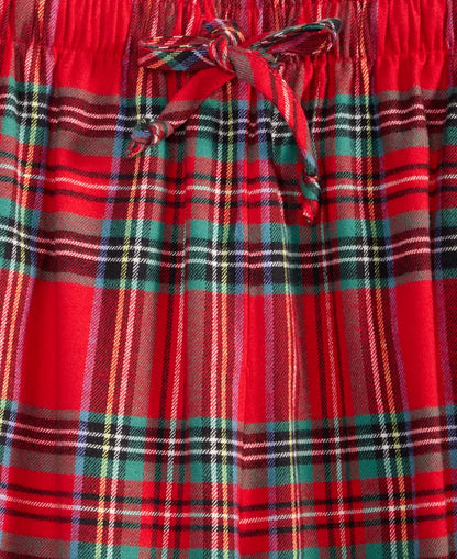 Flannel Pajama Set in Plaid with Notched Collar Shirt and Pull On Elastic Pants