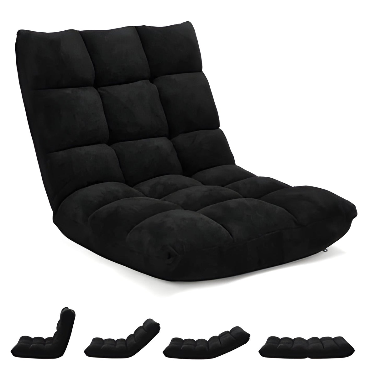 Padded Folding Floor Chair with Adjustable Backrest and 14 Positions in Eight Colors