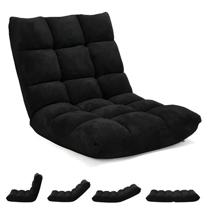 Padded Folding Floor Chair with Adjustable Backrest and 14 Positions in Eight Colors