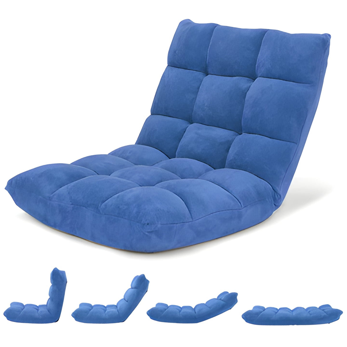 Padded Folding Floor Chair with Adjustable Backrest and 14 Positions in Eight Colors