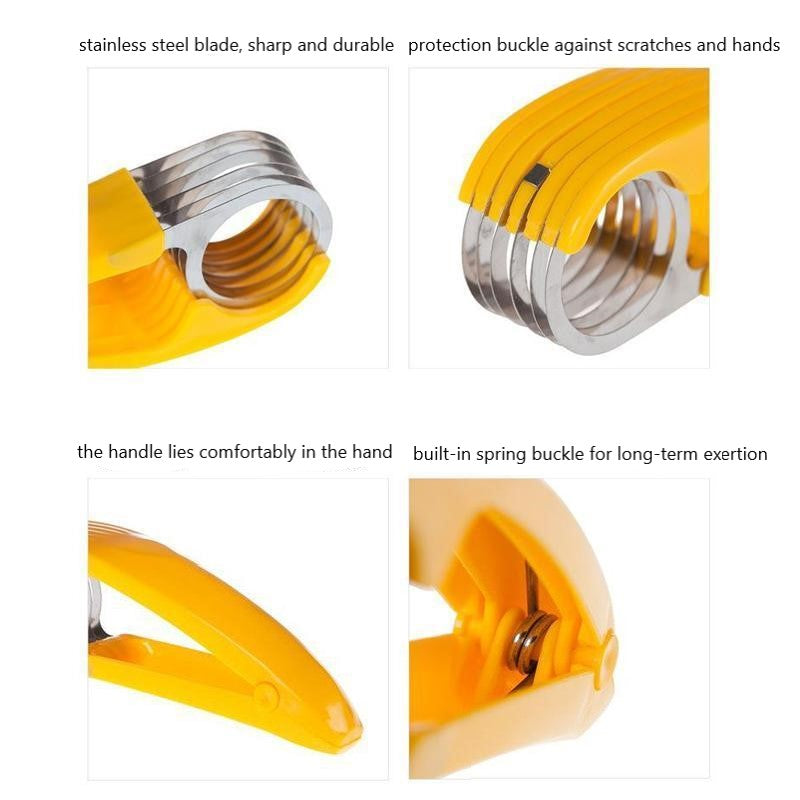 Banana Slicer with Stainless Steel Blades and Ergonomic Yellow Handles