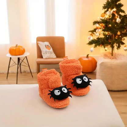 Ankle High Halloween Slippers with Pumpkin and Spider Print for Children