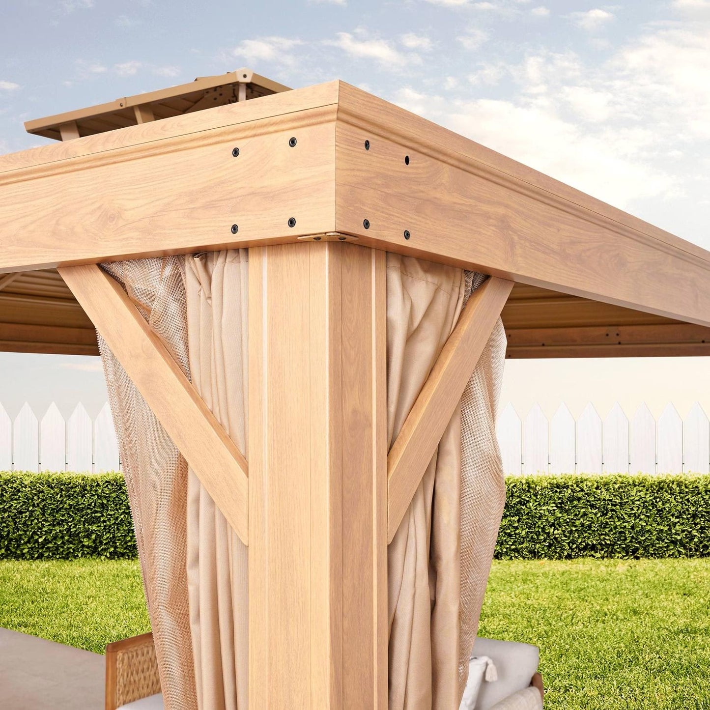 Aygo Brown Outdoor Garden Gazebo with Mosquito Net & Curtains